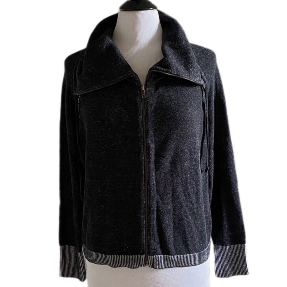 Eileen Fisher Charcoal Gray Zip-Up Jacket with Ribbed Trim